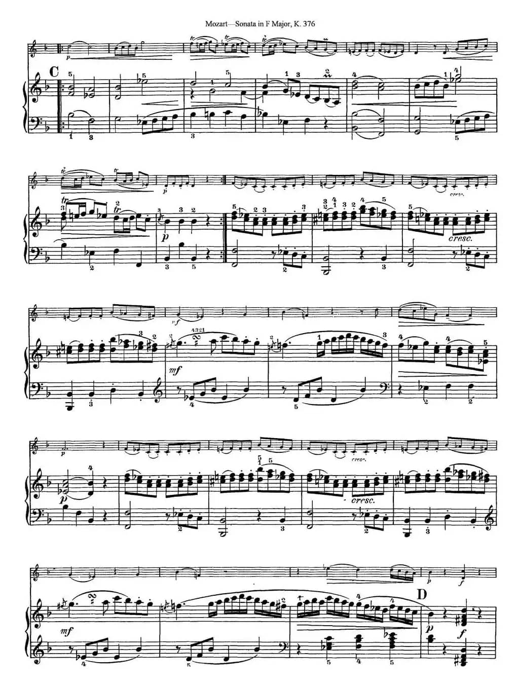 Violin Sonata in F Major K.376（小提琴+钢琴伴奏）