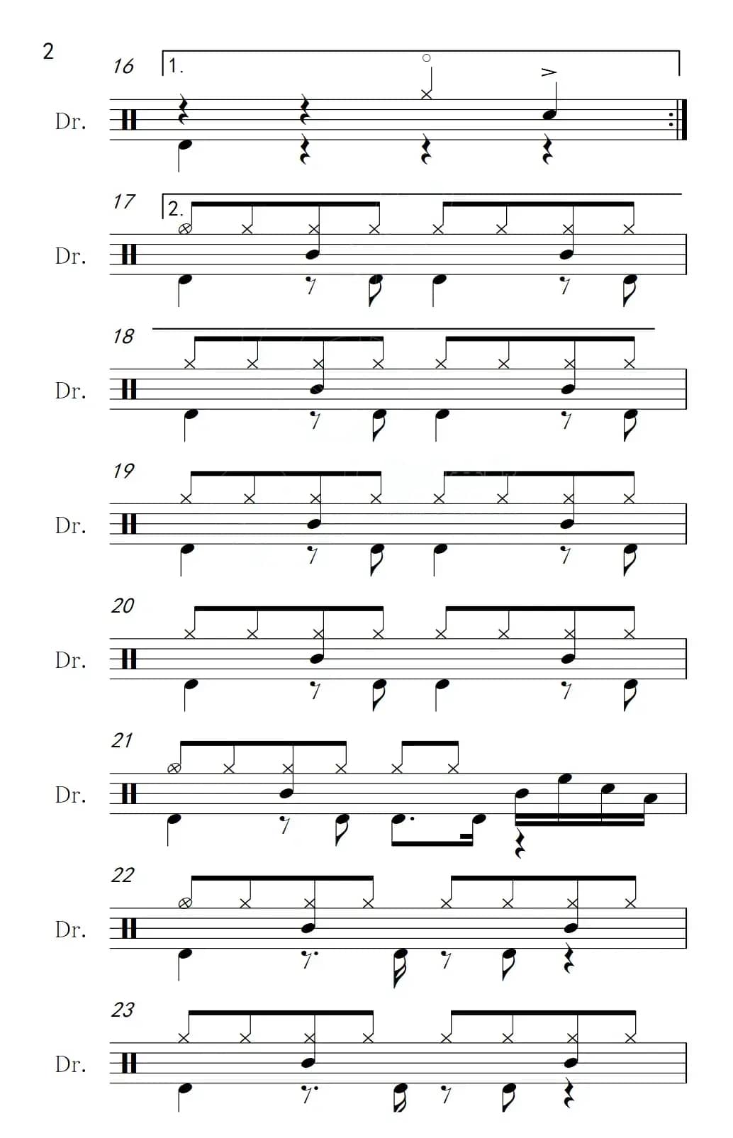 让泪化作相思雨（架子鼓谱）