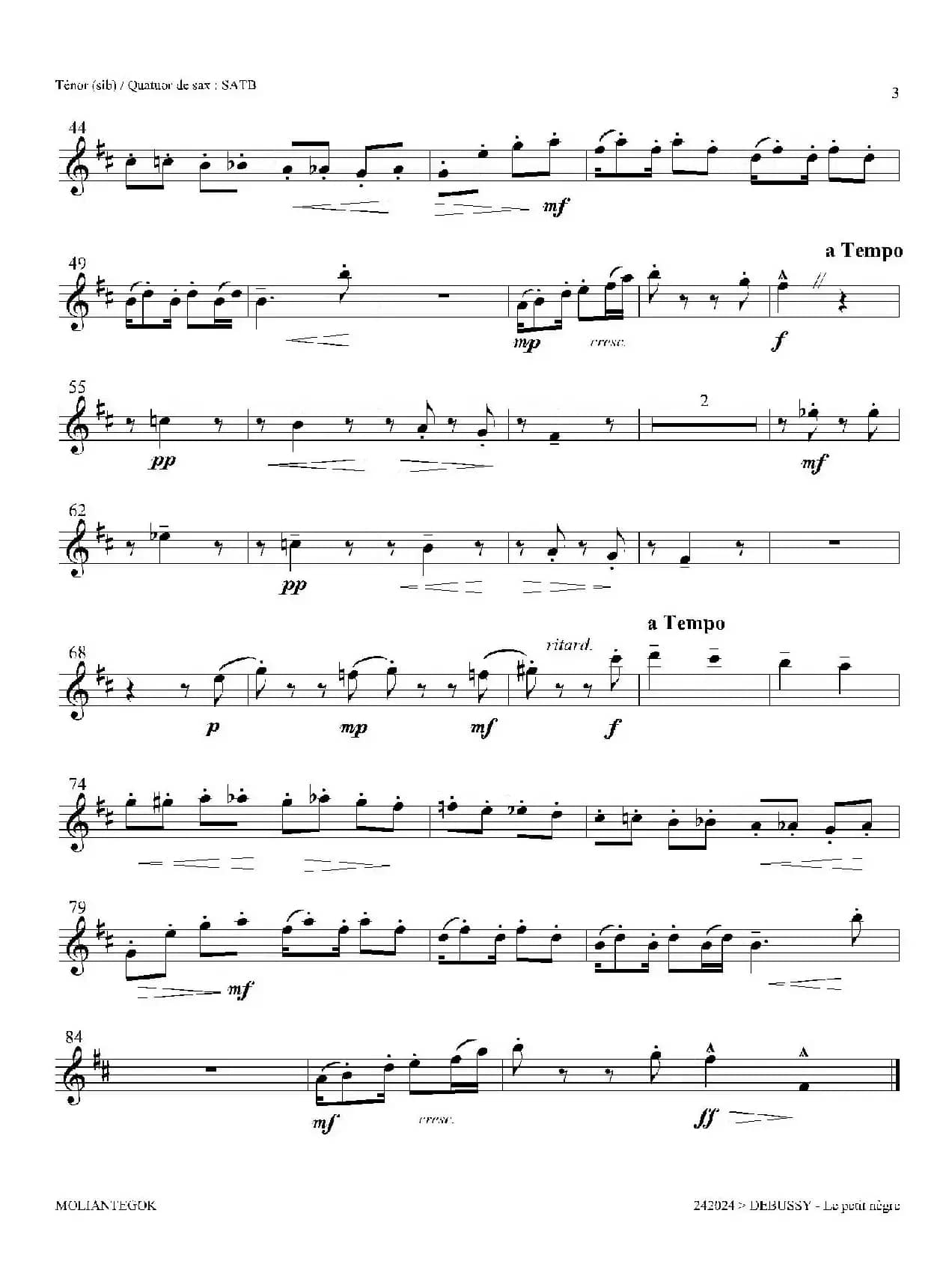 小黑人（四重奏次中音萨克斯分谱）