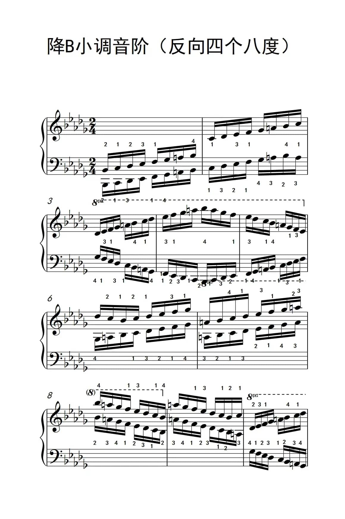 降B小调音阶（反向四个八度）（孩子们的钢琴音阶、和弦与琶音 2）