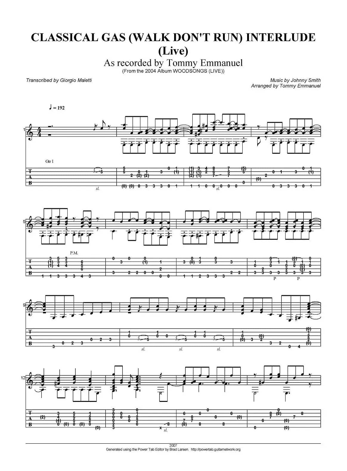 tommy emmanuel：classical gas（walk dont run）interlude