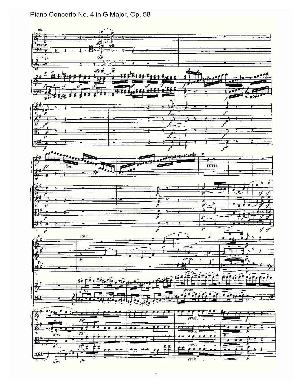 Ｇ大调钢琴第四协奏曲 Op.58 第一乐章（总谱）