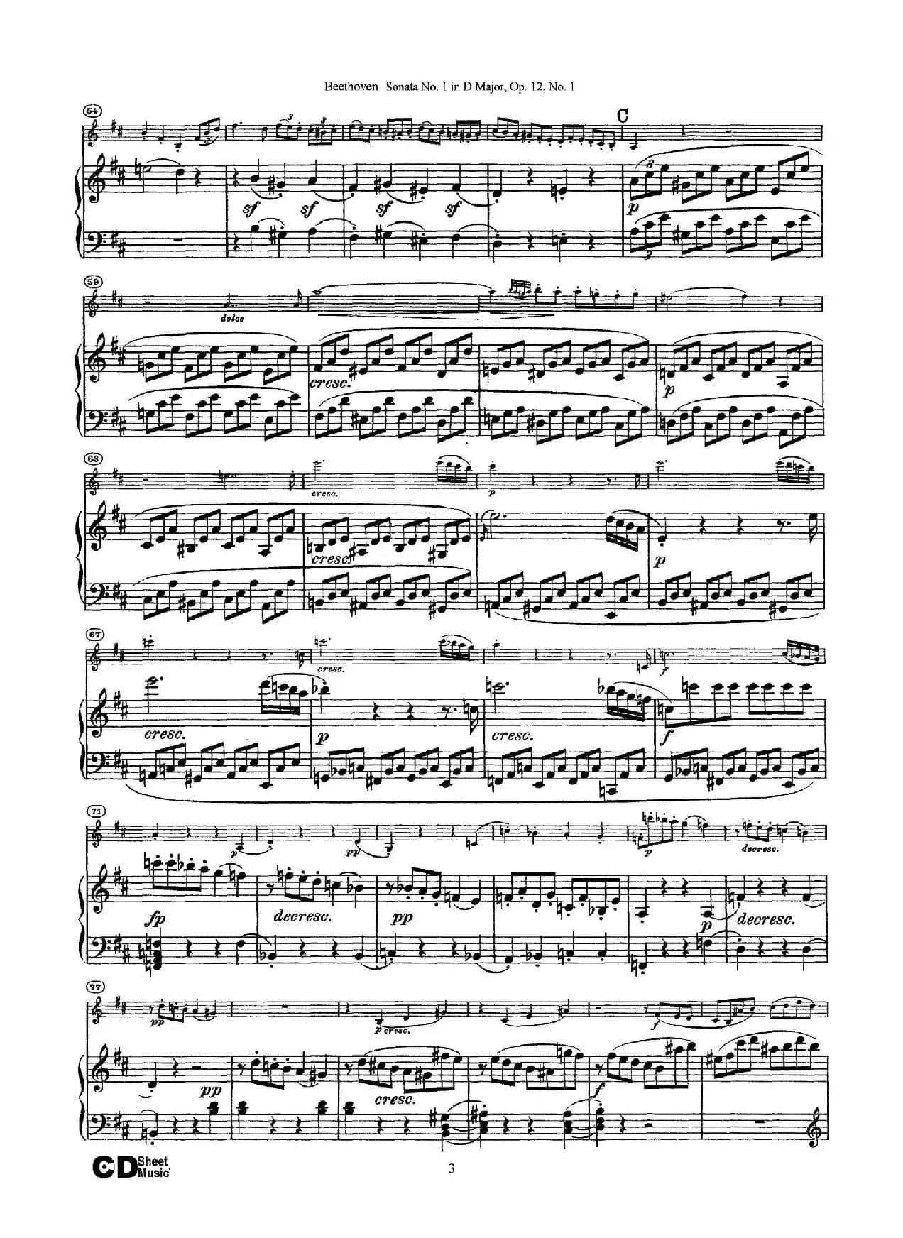 D大调第一小提琴奏鸣曲（Sonata No.1 in D Major Op.12,No.1）（小提琴+钢琴伴奏）