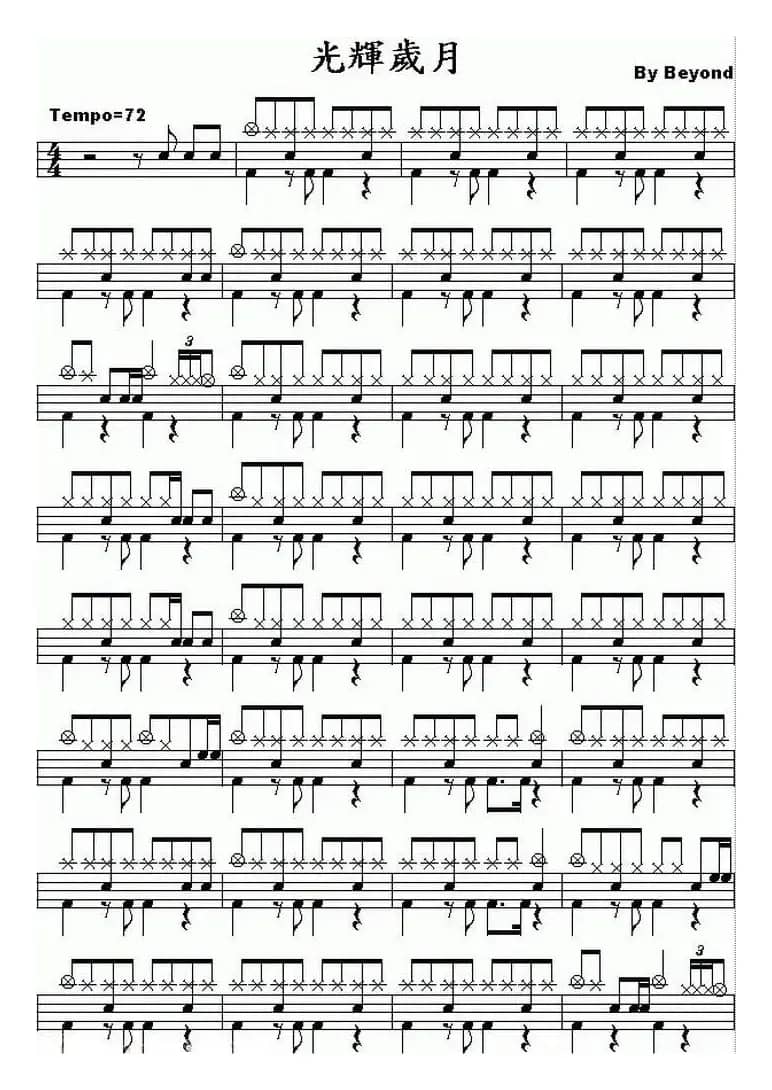 爵士鼓谱：Beyond - 光辉岁月