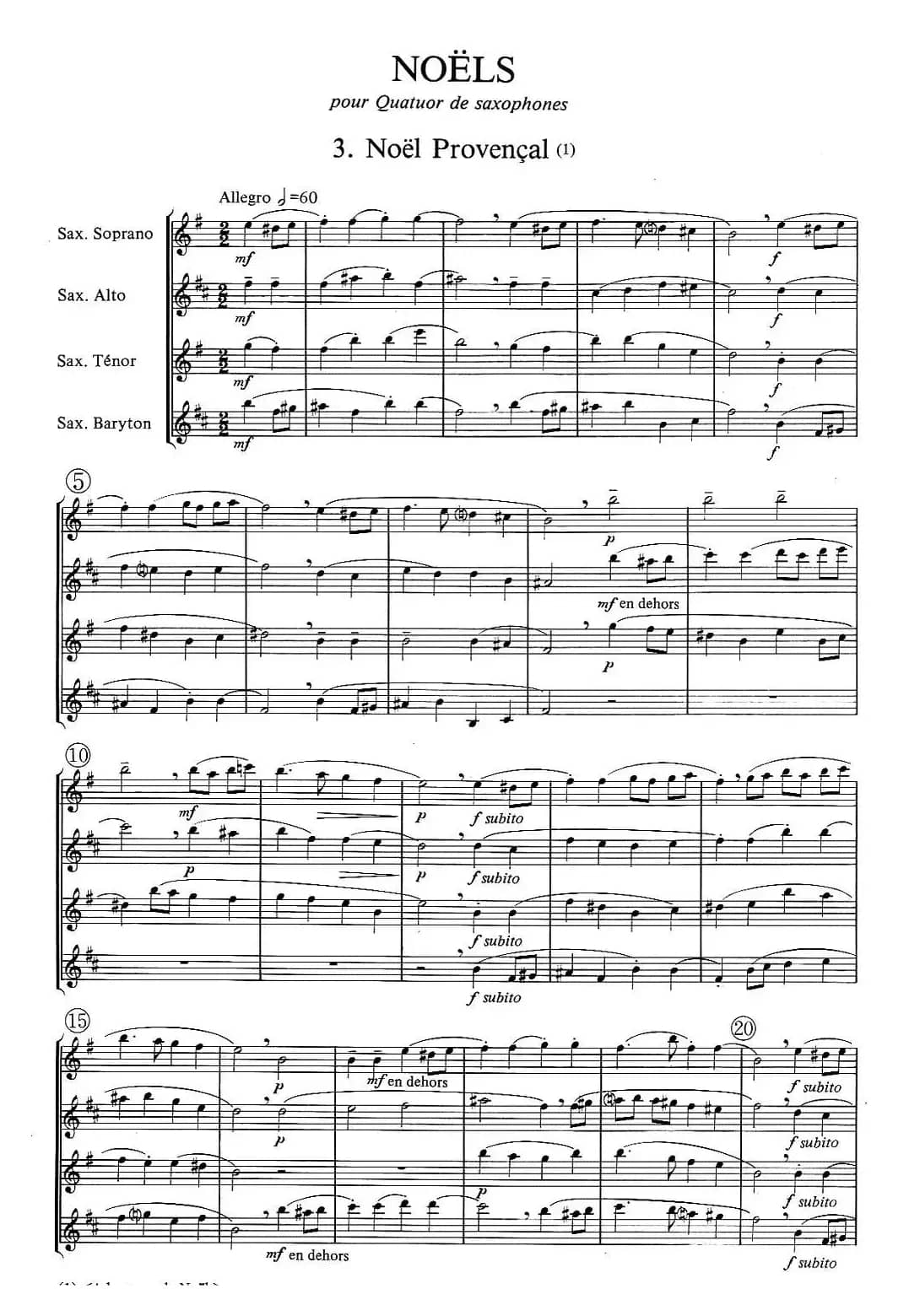 jean Bouvard 编写的6首萨克斯四重奏之三