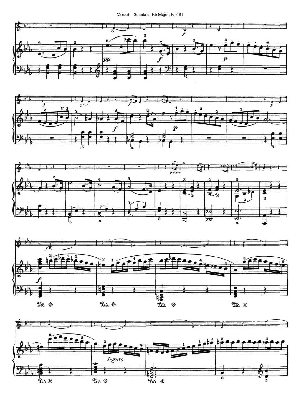 Violin Sonata in Eb Major K.481（小提琴+钢琴伴奏）