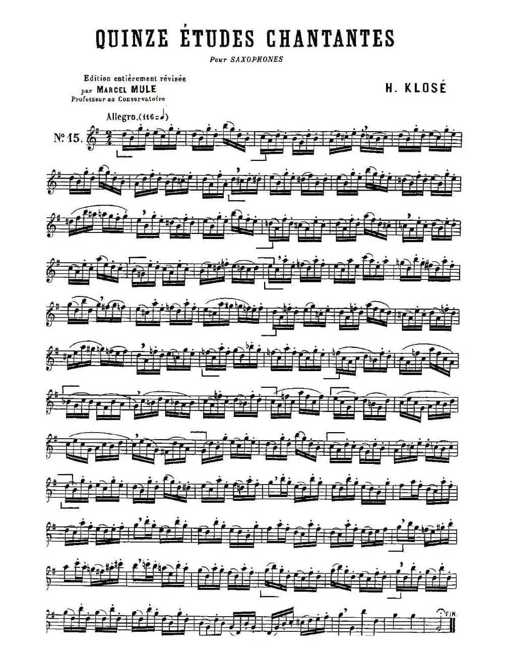 Klose Etudes Chantantes Pour Saxophone（练习曲之十五）