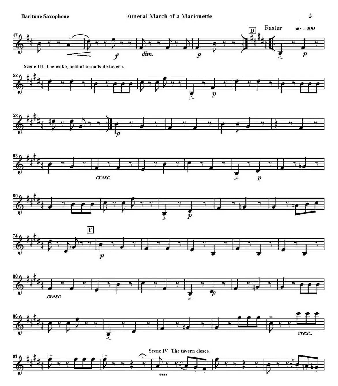 FUNERAL MARCH OF A MARIONETTE（四重奏·上低音萨克斯分谱）