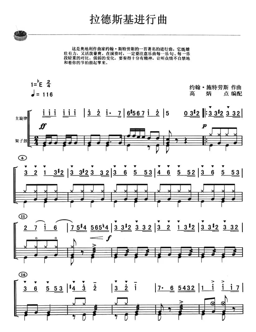 拉德斯基进行曲（架子鼓、主旋律+鼓谱）