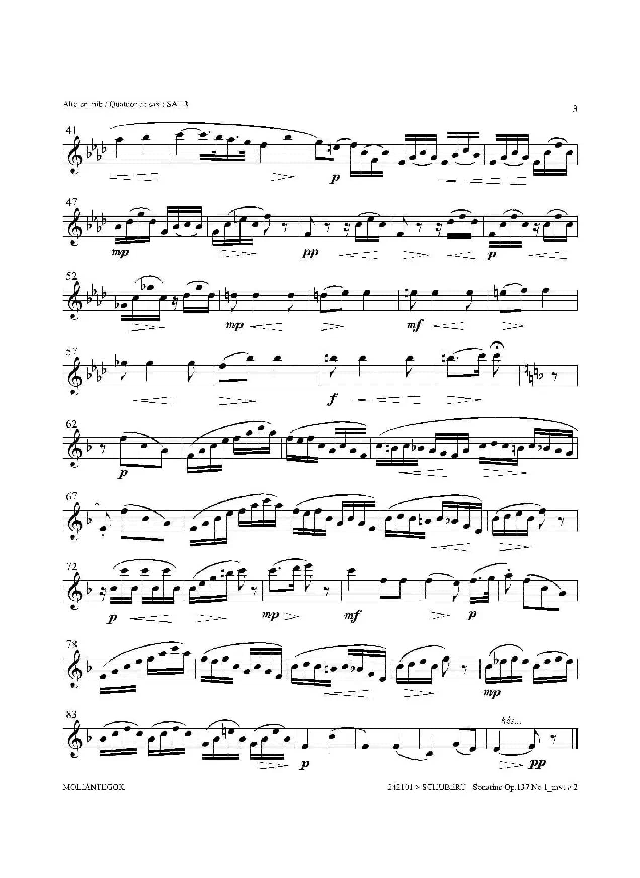 Sonatine Op.137 No 1（四重奏中音萨克斯分谱）