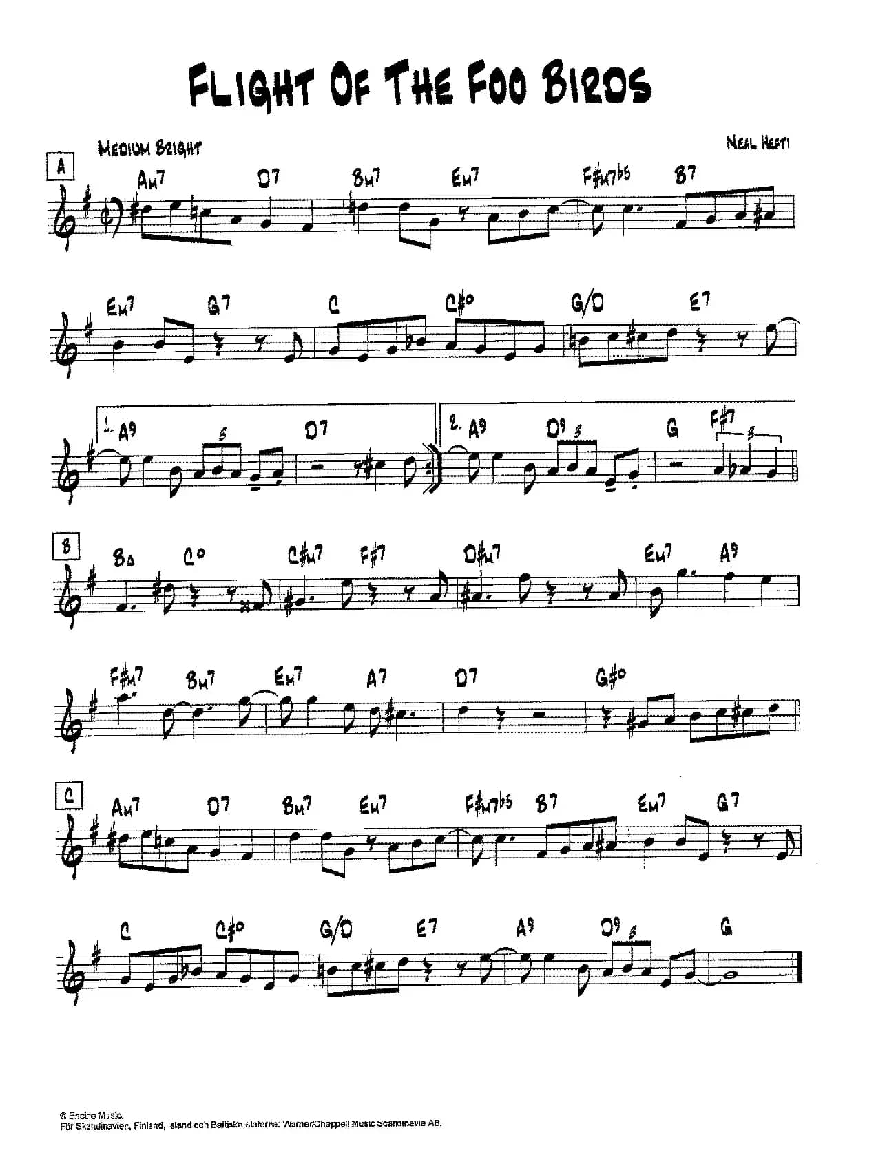 降B爵士乐谱：FLIGHT OF THE FOO BIRDS