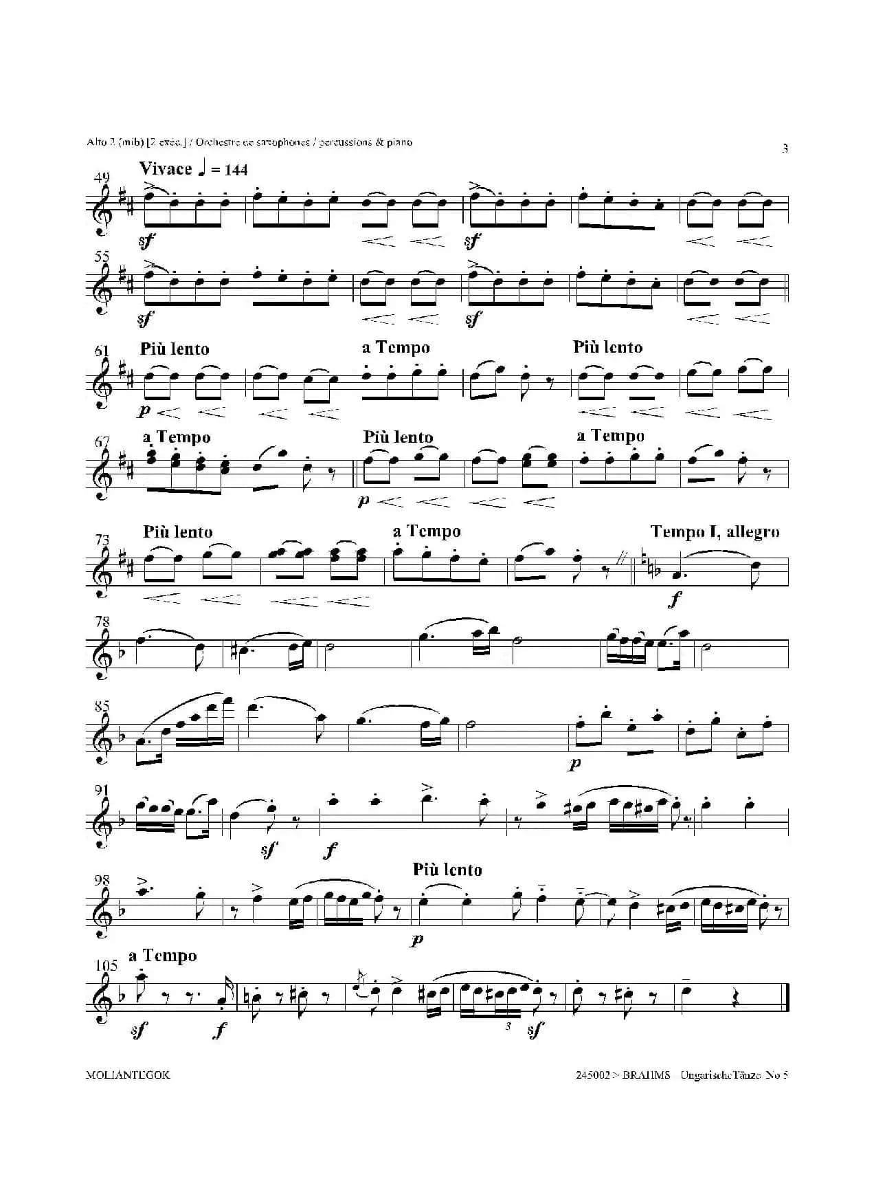 Ungarische Tnze No 5（十五重奏​Alt.1-2-3​分谱）