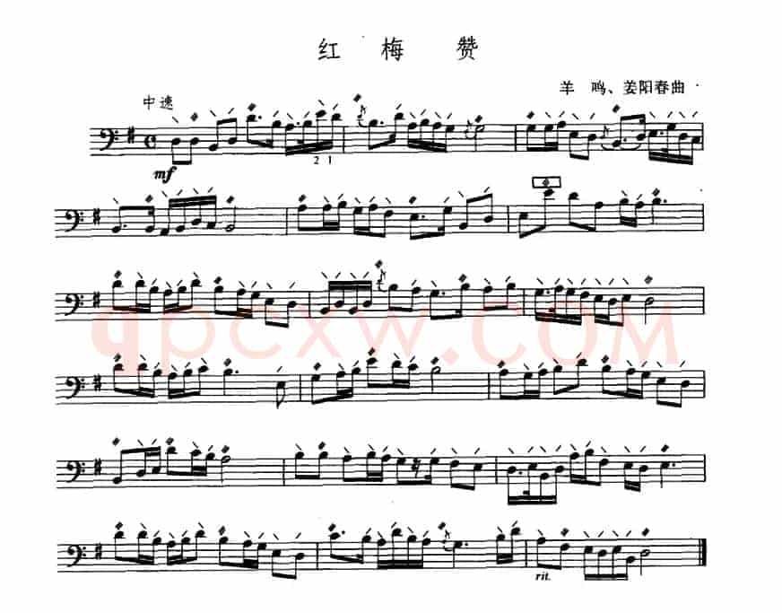 红梅赞（大阮练习简短乐曲）