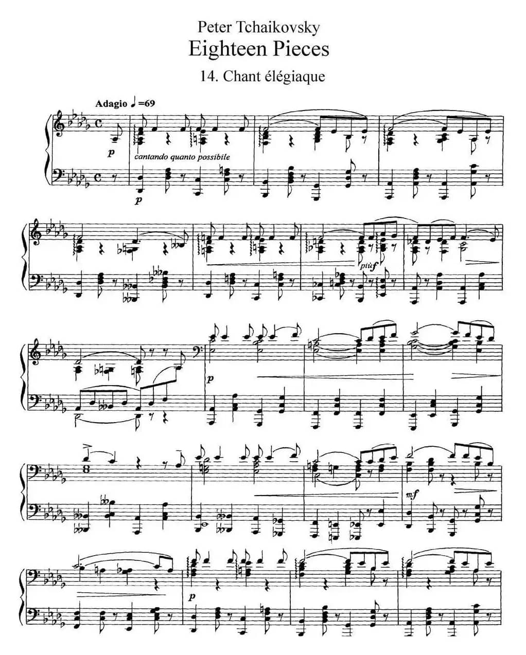 柴可夫斯基18首钢琴小品Op.72（14.Chant elegiaque）