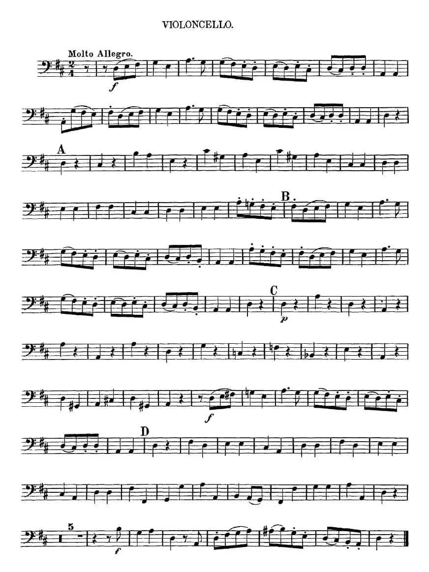 Mozart《Quartet No.2 in D Major,K.155》（Cello分谱）