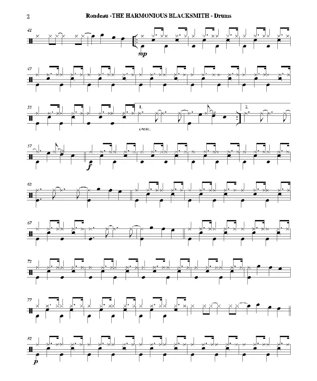 THE HARMONIOUS BLACKSMITH（爵士鼓分谱）