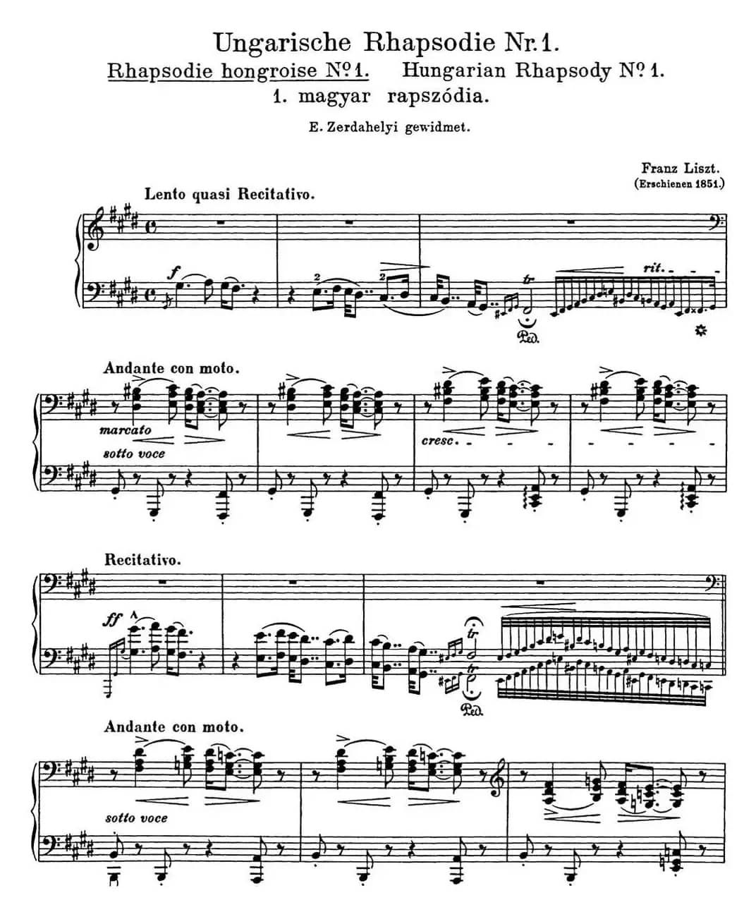 李斯特 匈牙利狂想曲 Hungarian Rhapsodies S.244 No.1