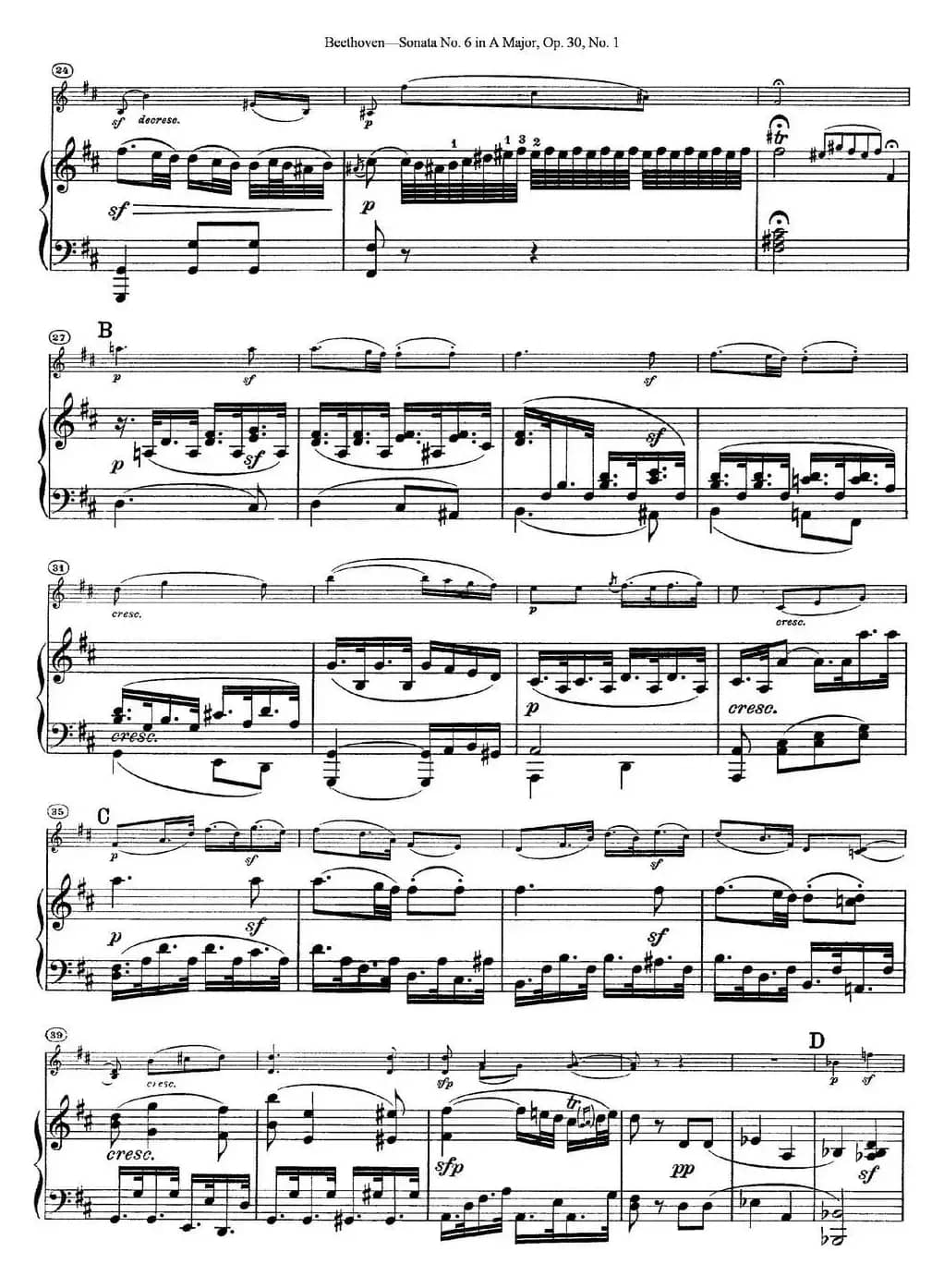 Violin Sonata No.6 in A Major Op.30 No.1（小提琴+钢琴伴奏）