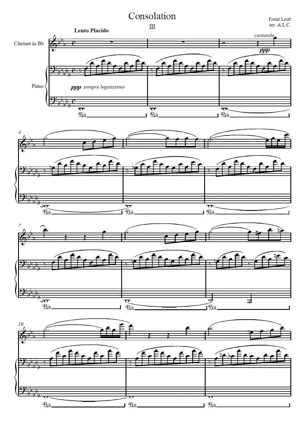 Consolation No.3 （李斯特第三安慰曲）（单簧管+钢琴伴奏）