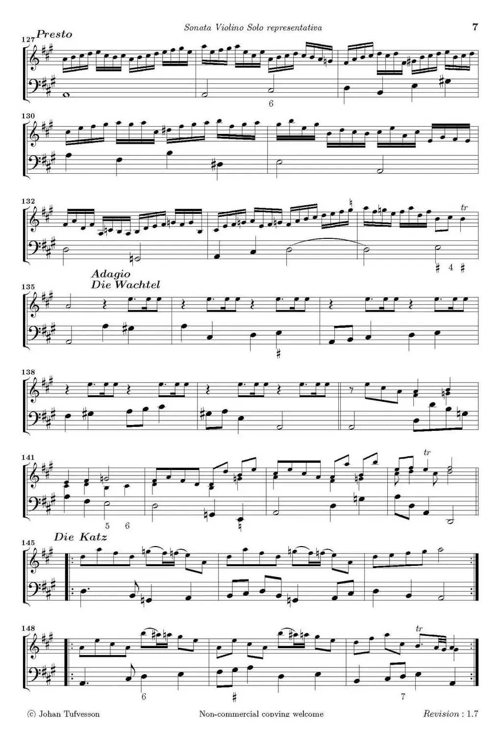 Sonata Violino Solo representativa（Violino+Basso Continuo）