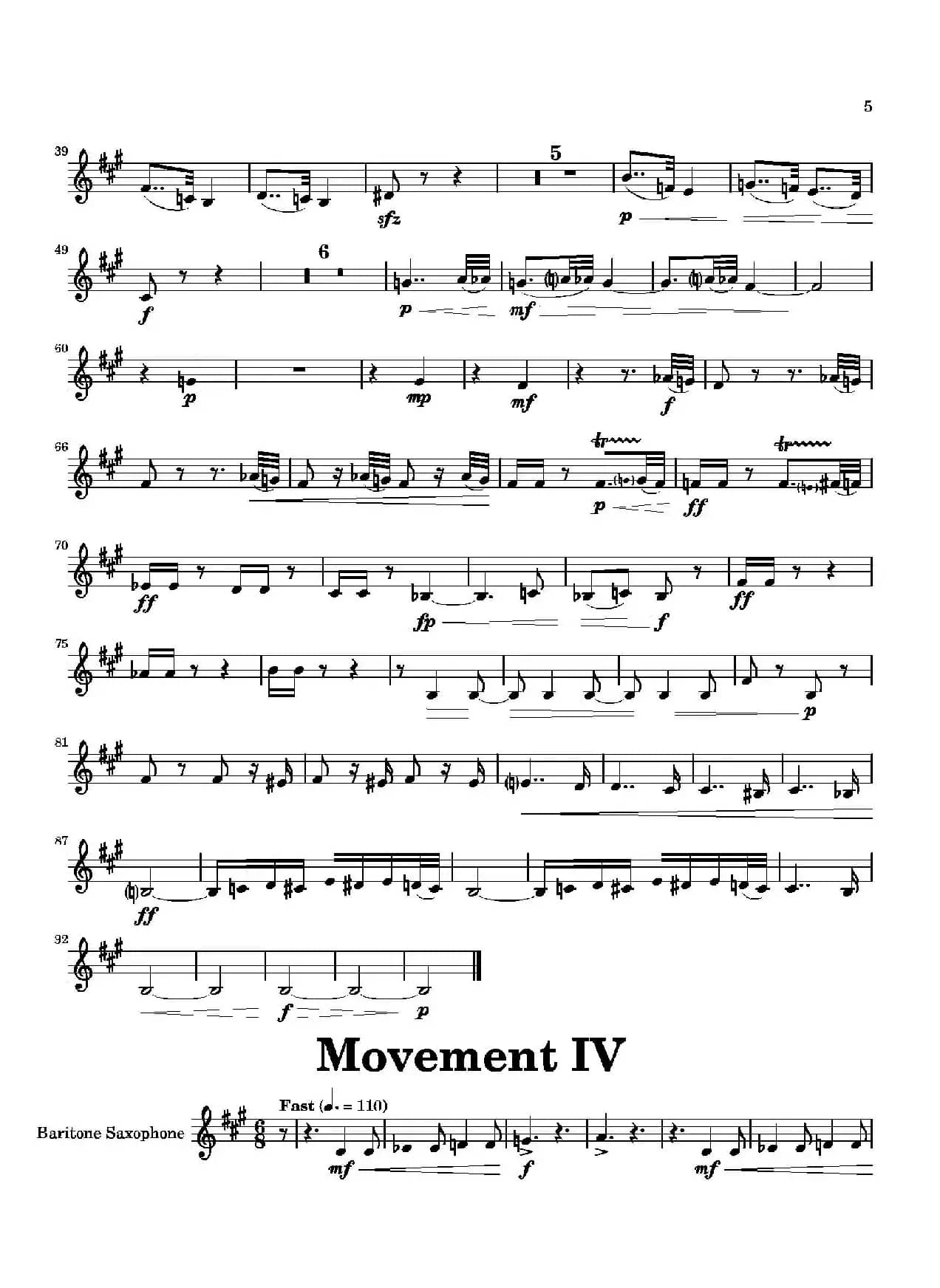 Movement（四重奏上低音萨克斯分谱）