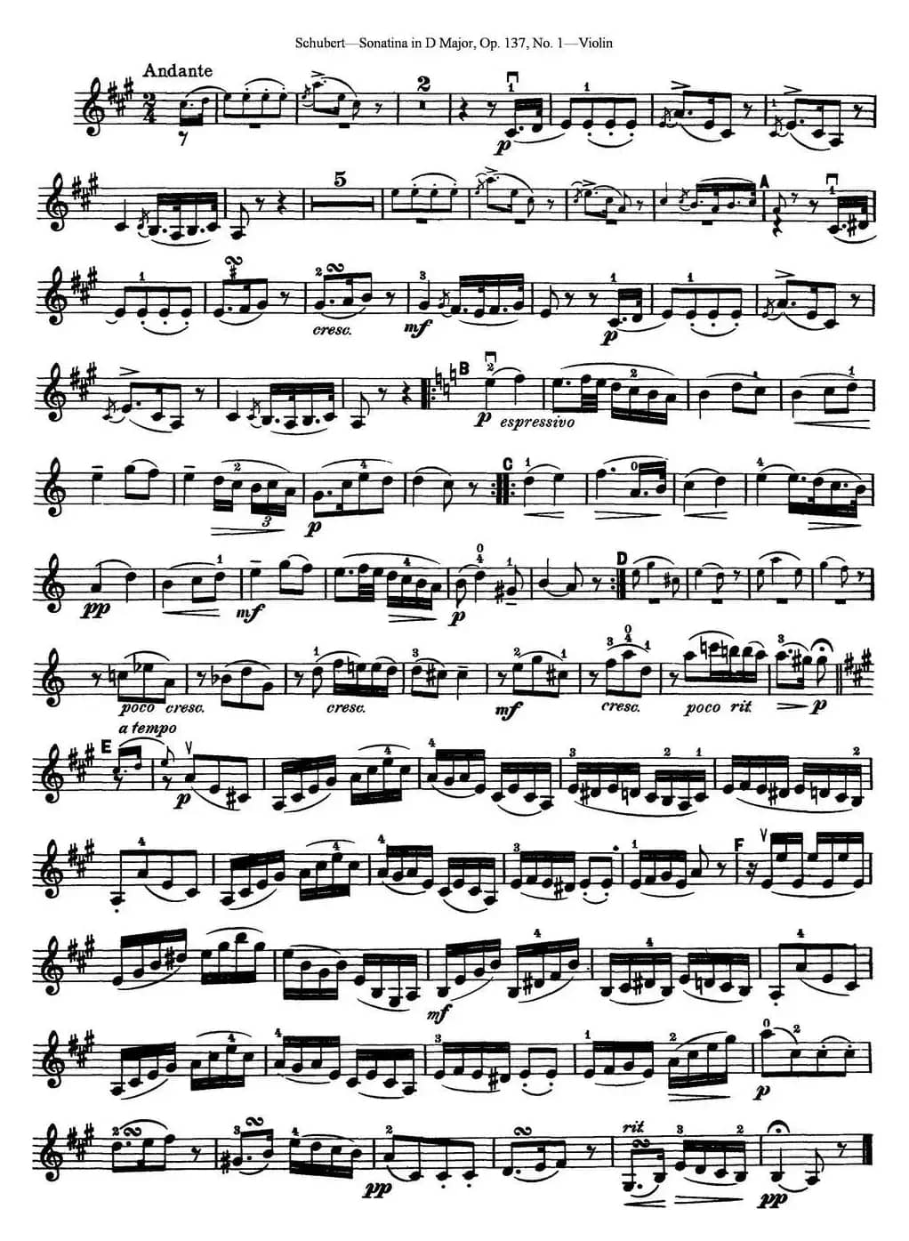 Violin Sonatina in D major Op.137 No.1