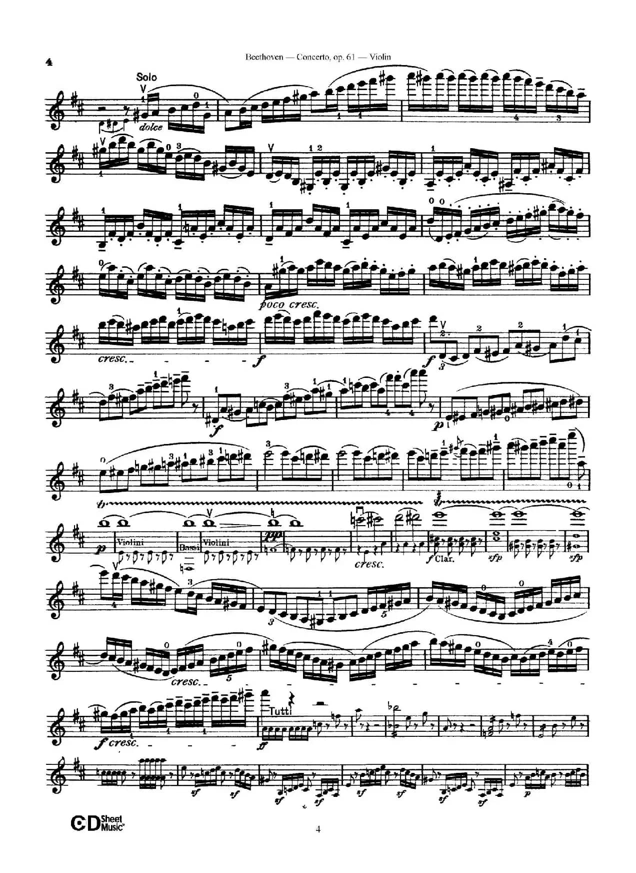 D大调小提琴协奏曲 Op.61（小提琴与钢琴版）