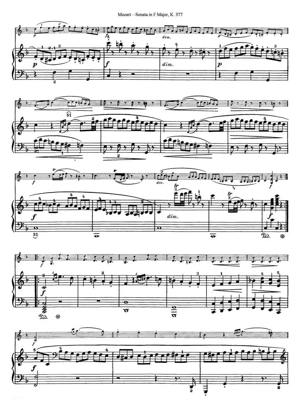 Violin Sonata in F Major K.377（小提琴+钢琴伴奏）