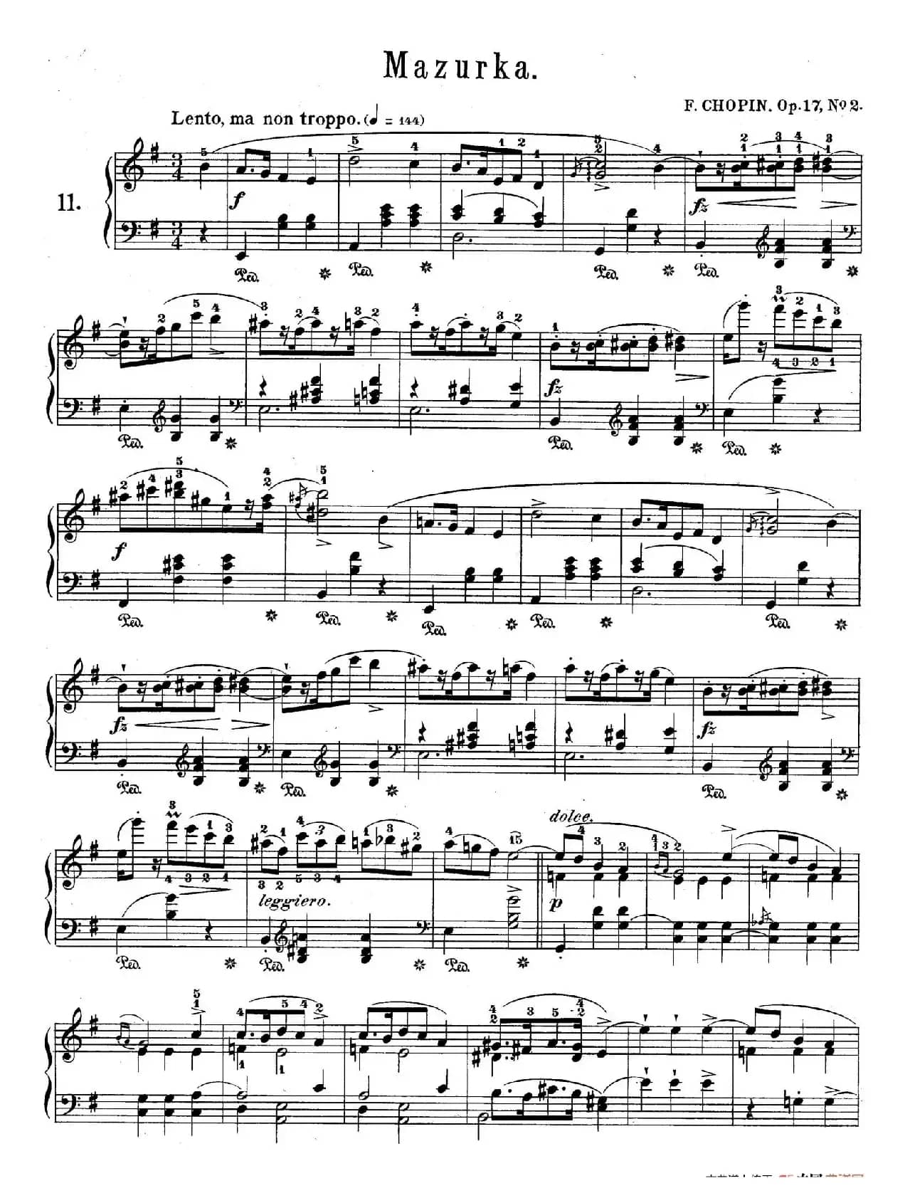 Quatre Mazurkas Op.17（4首玛祖卡舞曲·2）