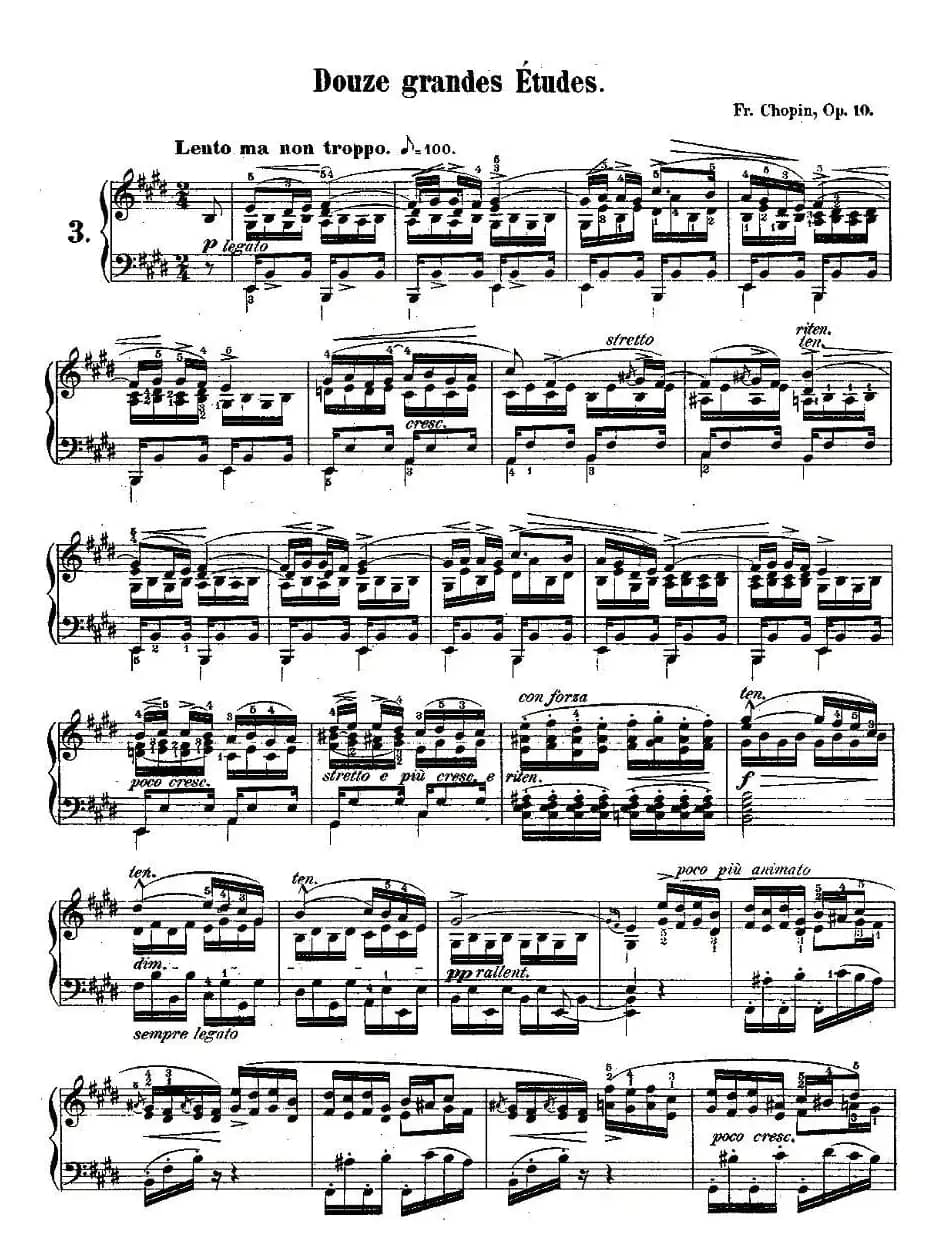 肖邦钢琴练习曲，Op.10之三