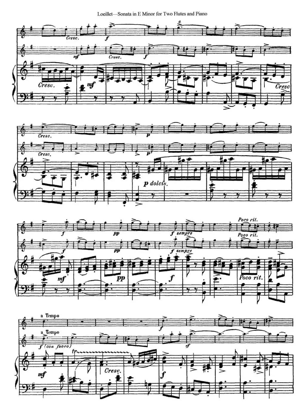 罗埃莱特E小调双长笛与钢琴奏鸣曲 