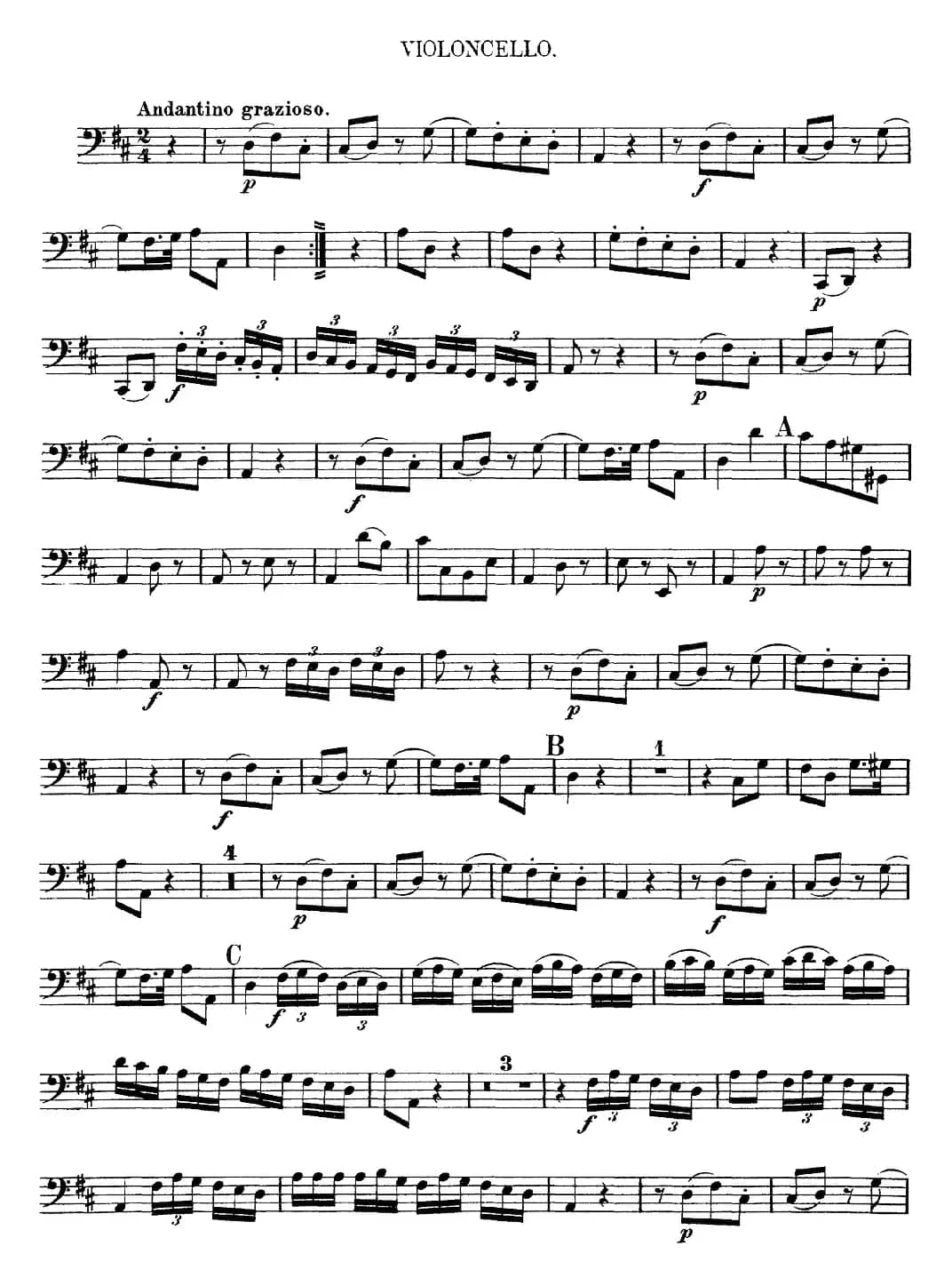 Mozart《Quartet No.13 in D Minor,K.173》（Cello分谱）