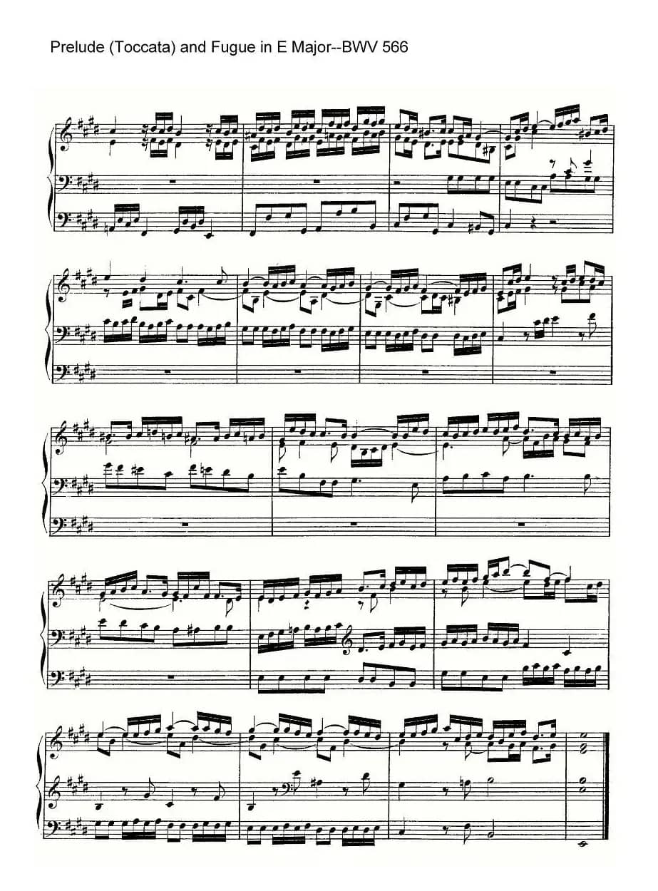 Prelude (Toccata) and Fugue in E Major--BWV 566(管风琴谱)