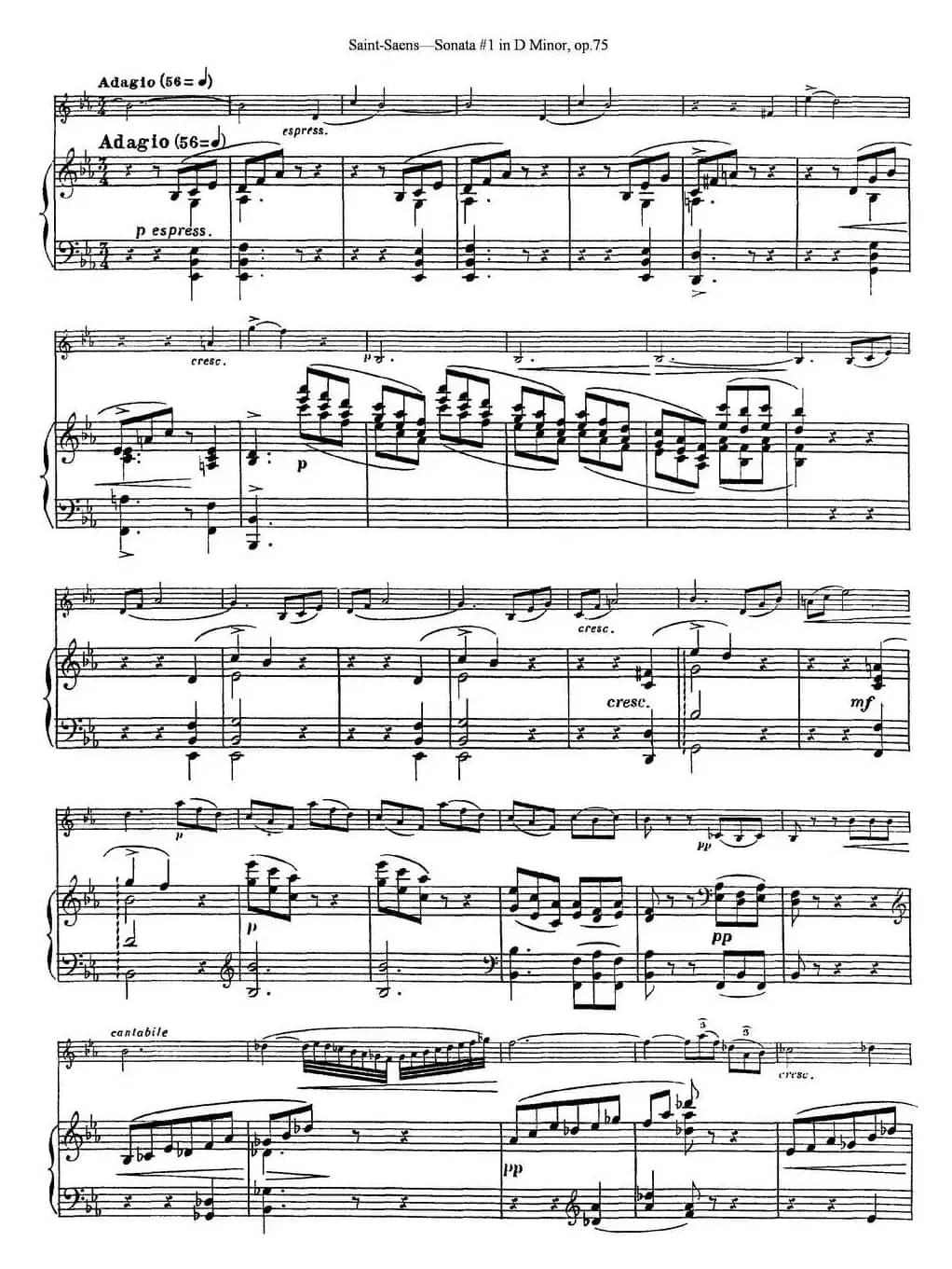 Violin Sonata No.1 in D Minor Op.75（小提琴+钢琴伴奏）