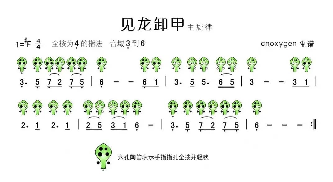 见龙卸甲主旋律（六孔陶笛谱）