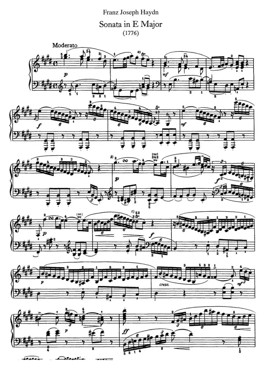 海顿 钢琴奏鸣曲 Hob XVI 31 in E major