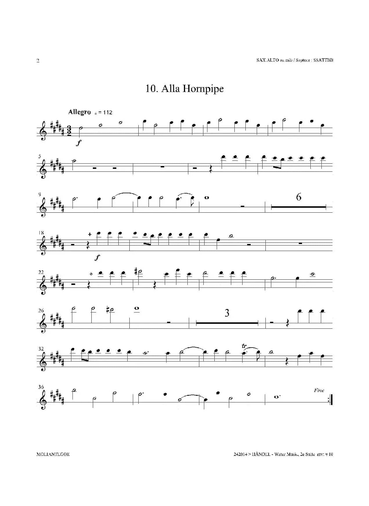 Water Music（HWV.349 No.2）（中音萨克斯）