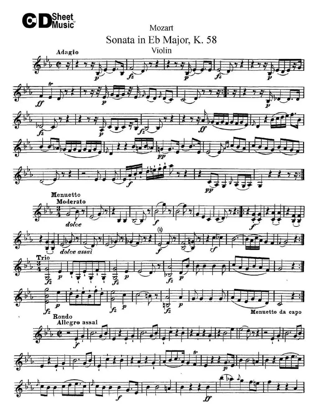 Violin Sonata in Eb Major K.58