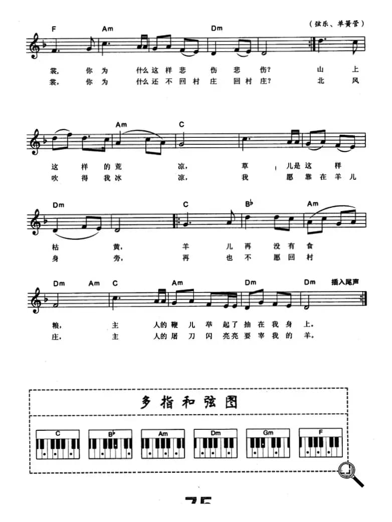 牧羊姑娘（荻帆词 金砂曲）（电子琴弹唱谱）