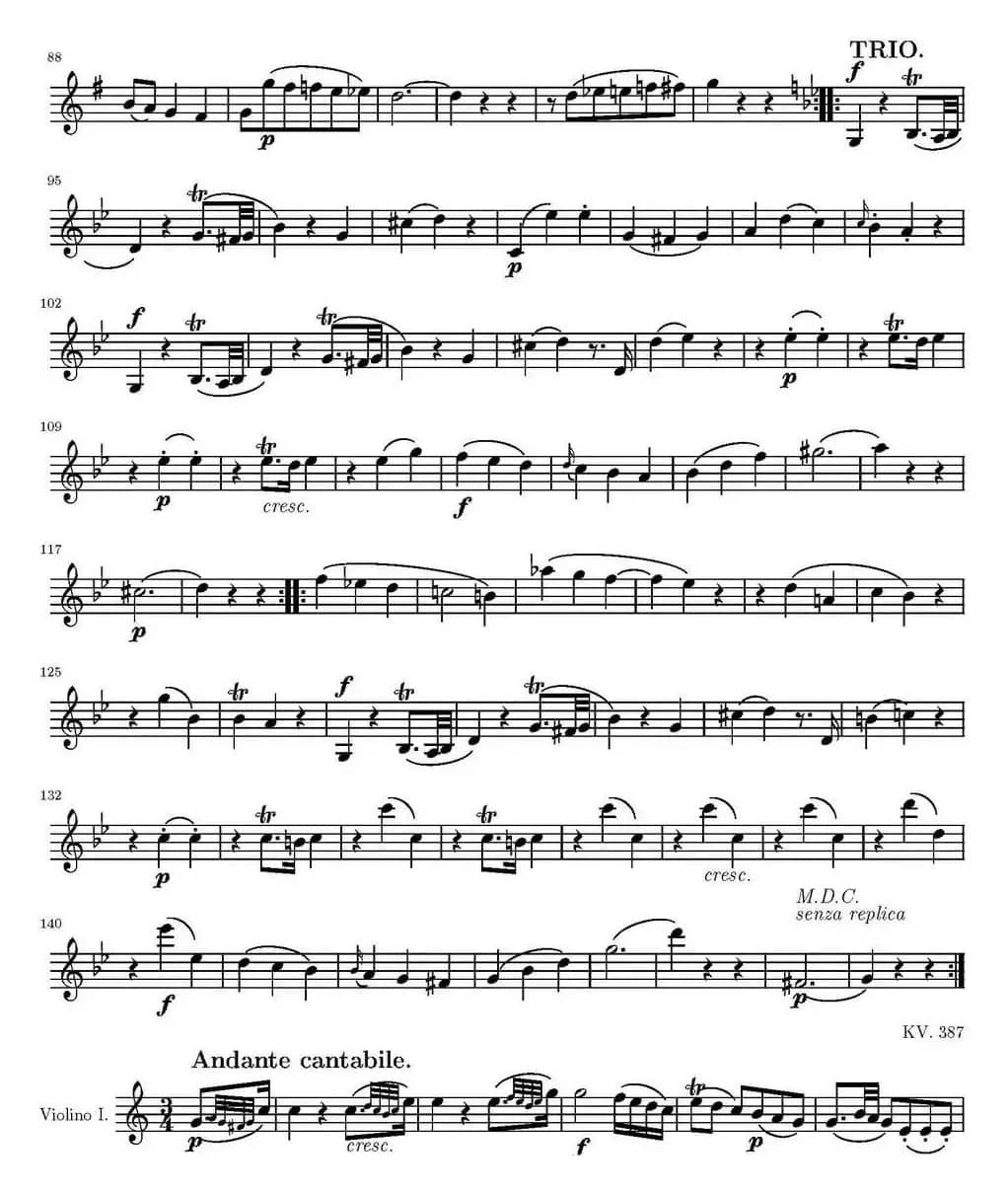 String Quartet KV.387（弦乐四重奏第一小提琴分谱）
