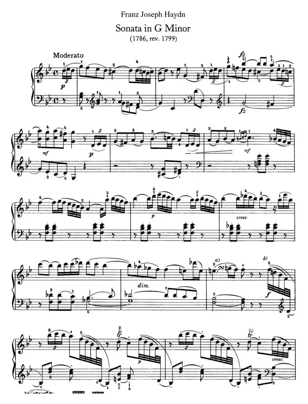 海顿 钢琴奏鸣曲 Hob XVI 44 in G minor