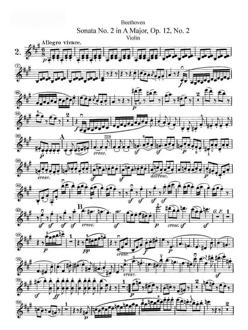 贝多芬第二号小提琴奏鸣曲A大调op.12