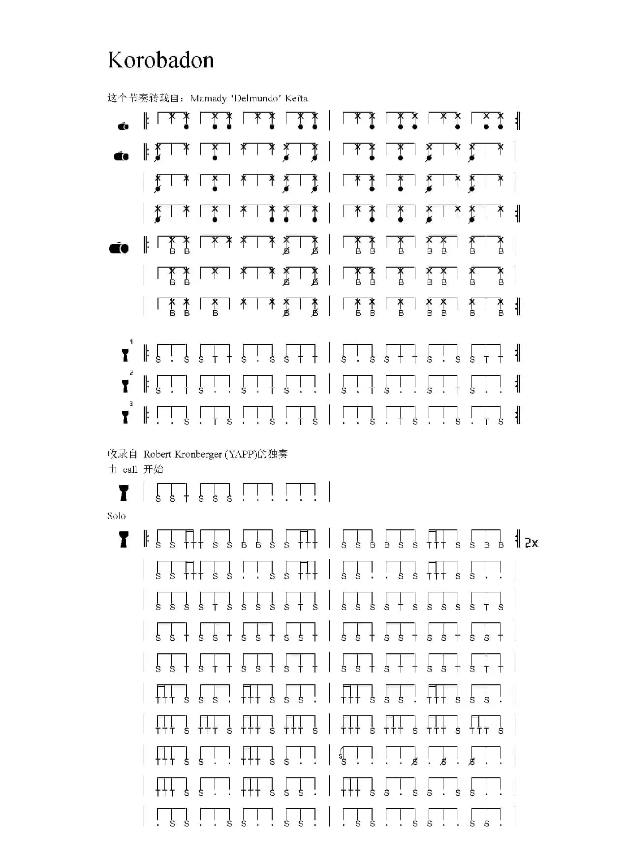 Korobadon（非洲手鼓谱）