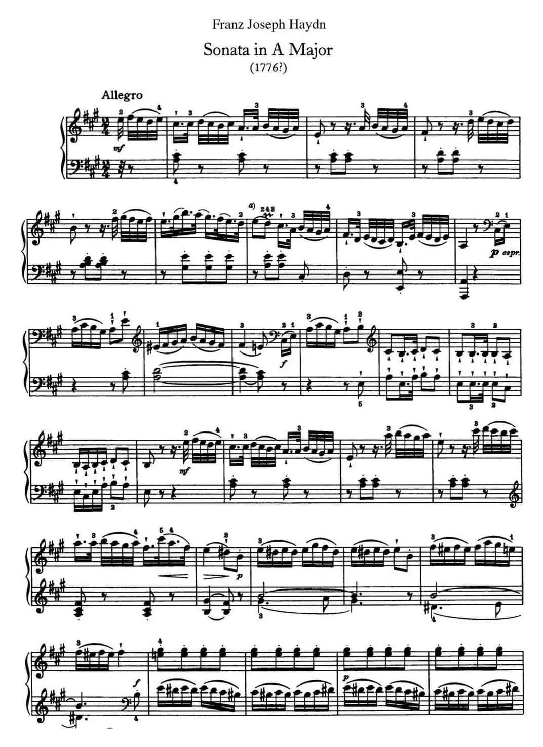 海顿 钢琴奏鸣曲 Hob XVI 30 in A major