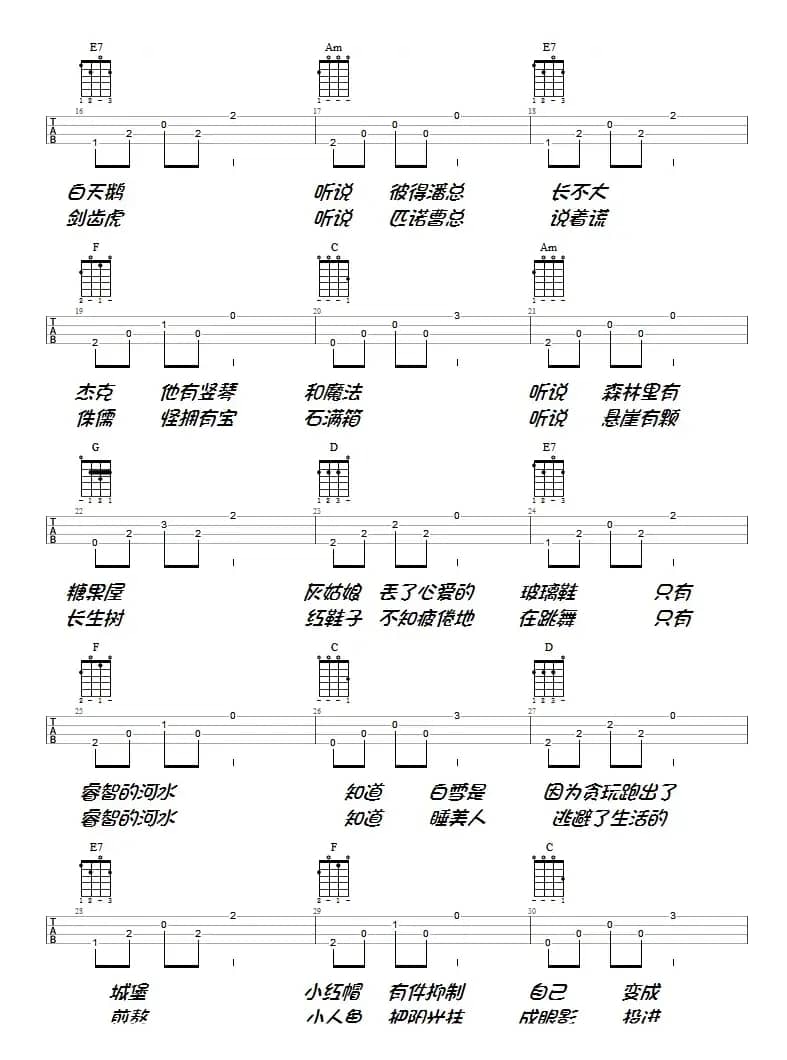 童话镇（尤克里里弹唱谱）