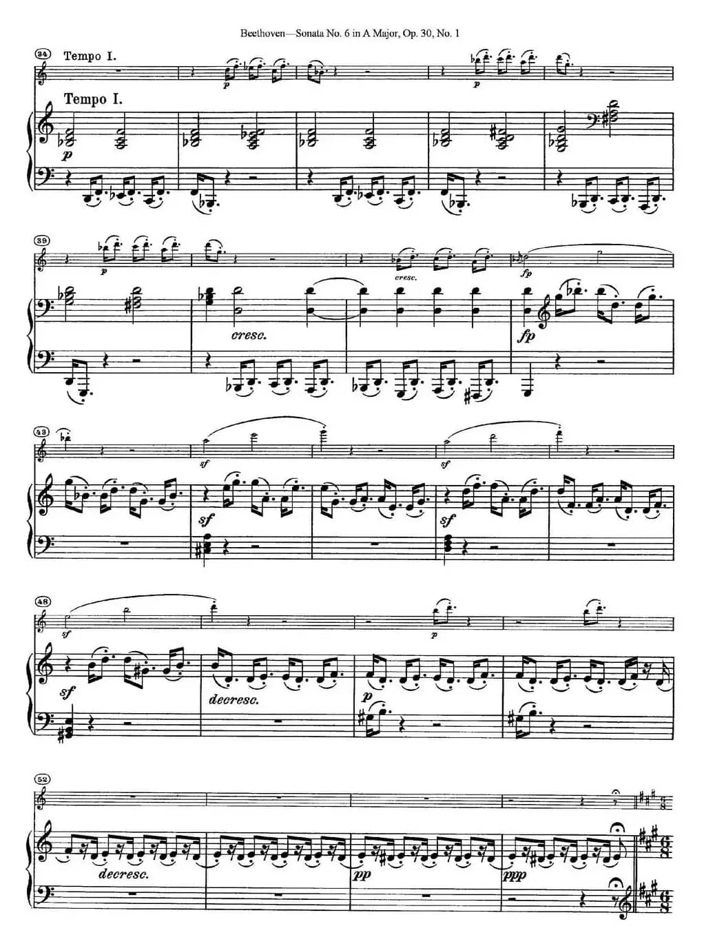 Violin Sonata No.6 in A Major Op.30 No.1（小提琴+钢琴伴奏）