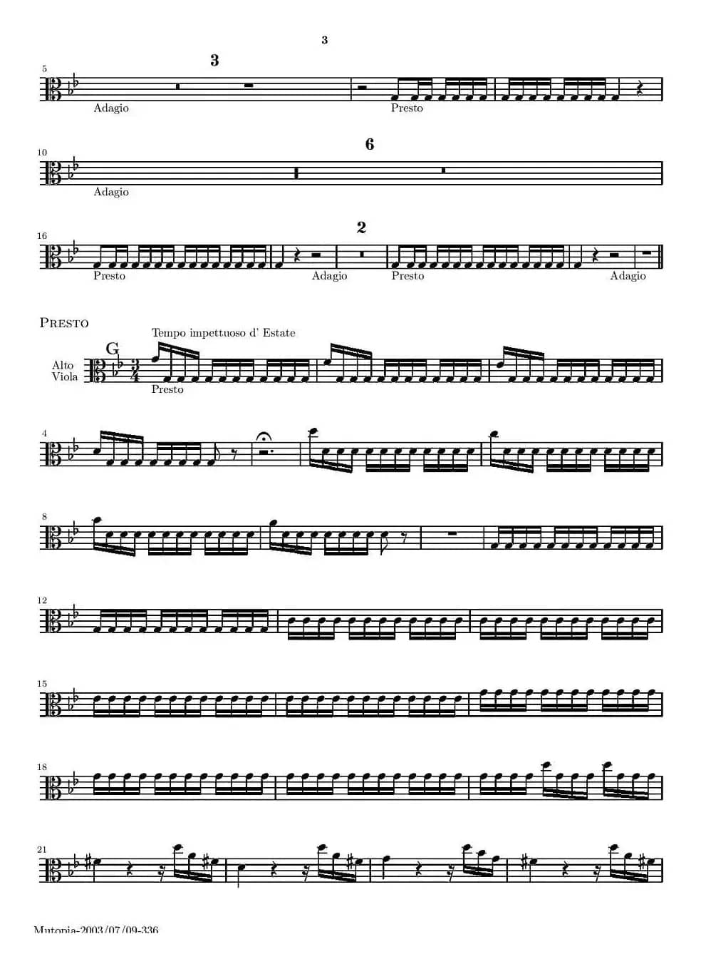 维瓦尔第“四季套曲”之夏（中提琴谱）