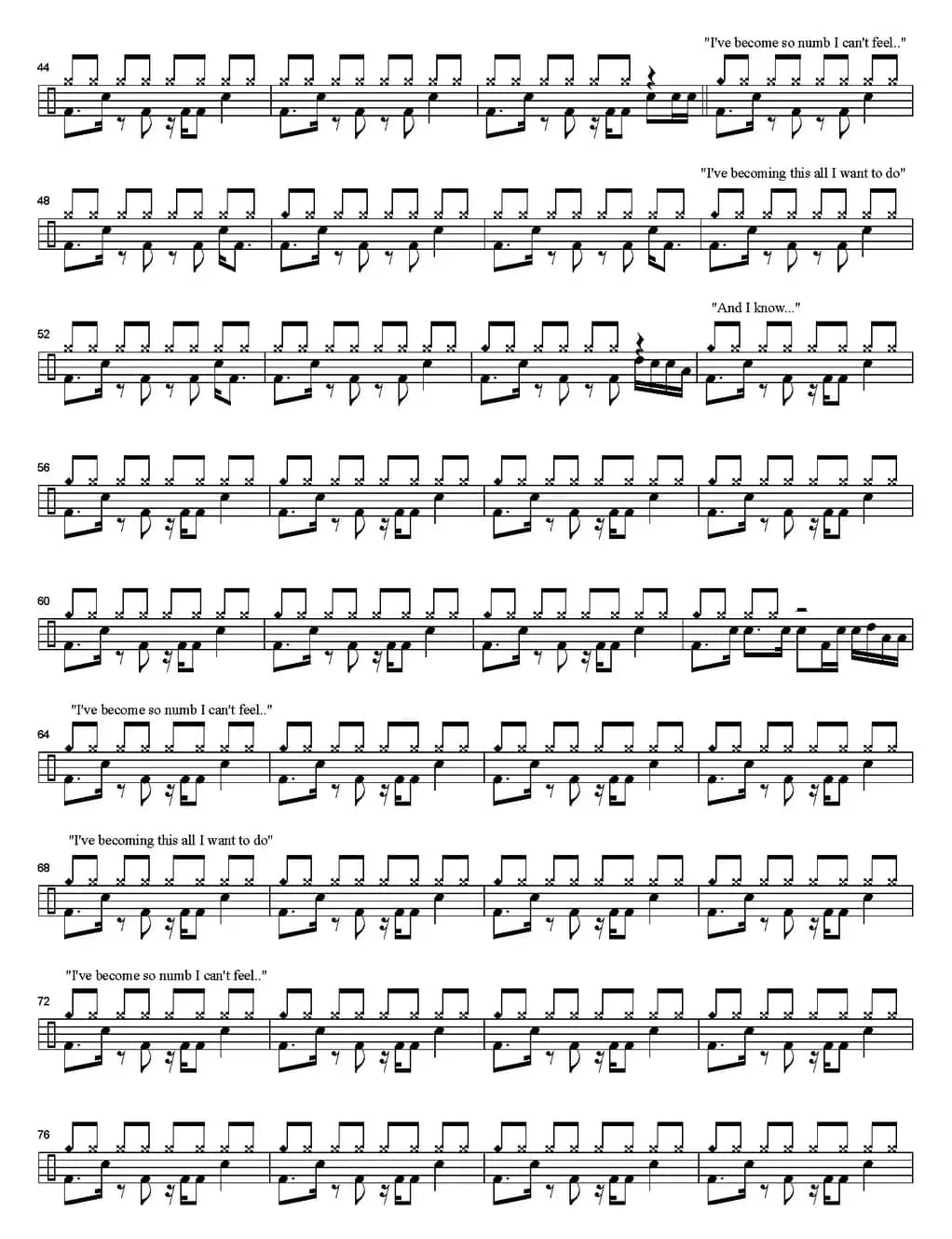 爵士鼓谱：Linkin Park - Numb