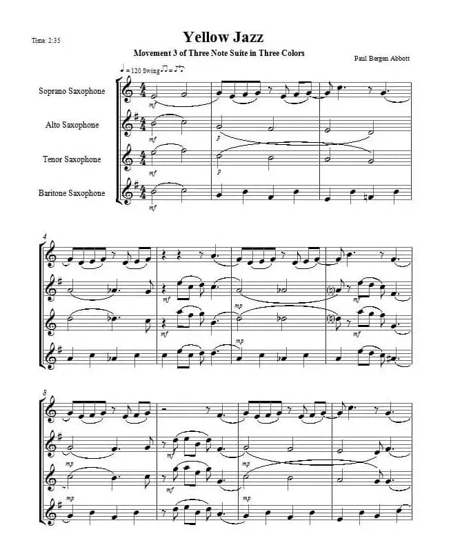 Yellow Jazz（saxophone quartet、四重奏）