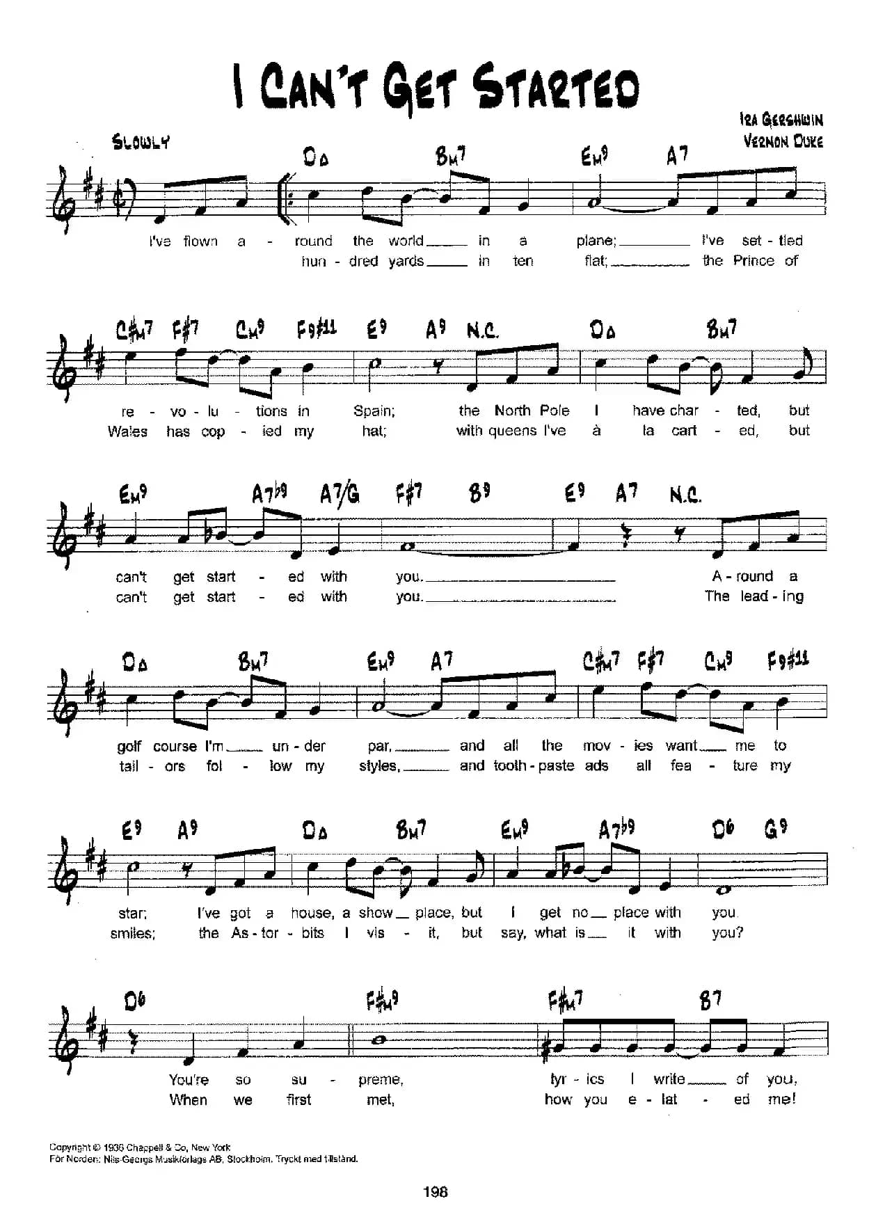 降B爵士乐谱：I CAN'T GET STARTED